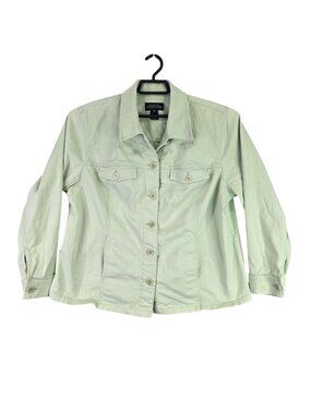 Womens Jones New York Signature Mint Green Button-Front Jacket Cotton Blend 2X